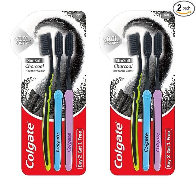 Colgate Slim Soft Charcoal Manual Toothbrush for adults- 6 Pcs (Buy 4 Get 2 Free)