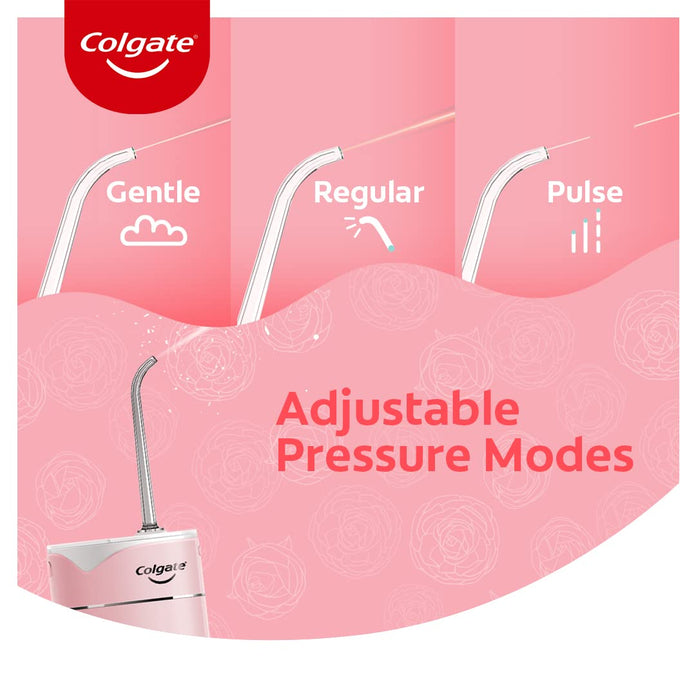 Colgate Water Flosser, 140ml, Waterproof design with 3 adjustable pressure modes, with Rechargeable Battery - Pink
