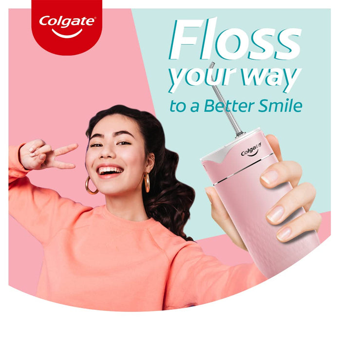Colgate Water Flosser, 140ml, Waterproof design with 3 adjustable pressure modes, with Rechargeable Battery - Pink