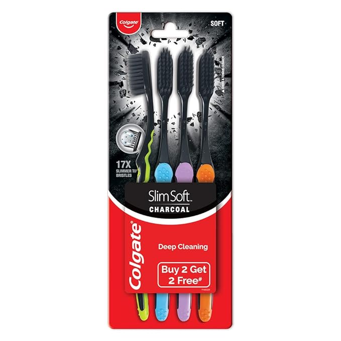 colgate slimsoft charcoal manual toothbrush - pack of 4