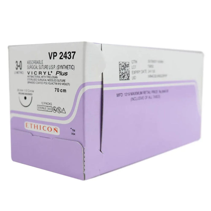 Ethicon Vicryl Plus # 3-0 Absorbable Violet Braided Suture (VP 2437) (Pack Of 12)