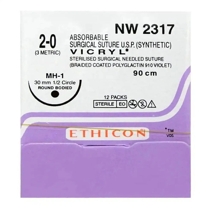 Ethicon VP 2317 Ethicon Vicryl Absorbable Surgical Sutures (MH-1 30MM 1/2 Circle Round Bodied) Pack Of 12