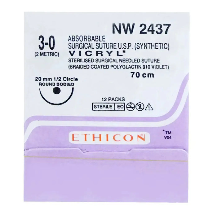 Ethicon Vicryl #3-0 Absorbable Violet Braided Suture1 - 45Cm(Nw2401) Pack Of 12