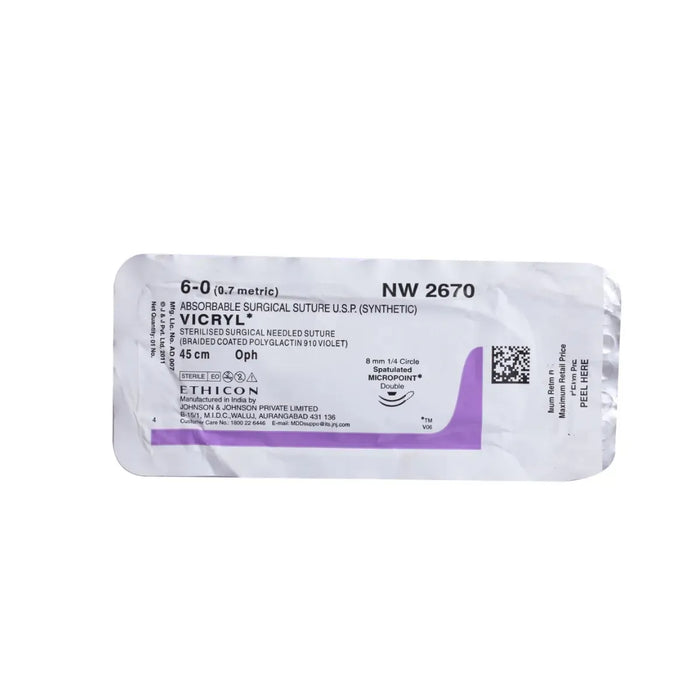 Ethicon Vicryl #6-0 Absorbable Violet Braided Suture1 - 45Cm(Nw2670) Pack Of 12