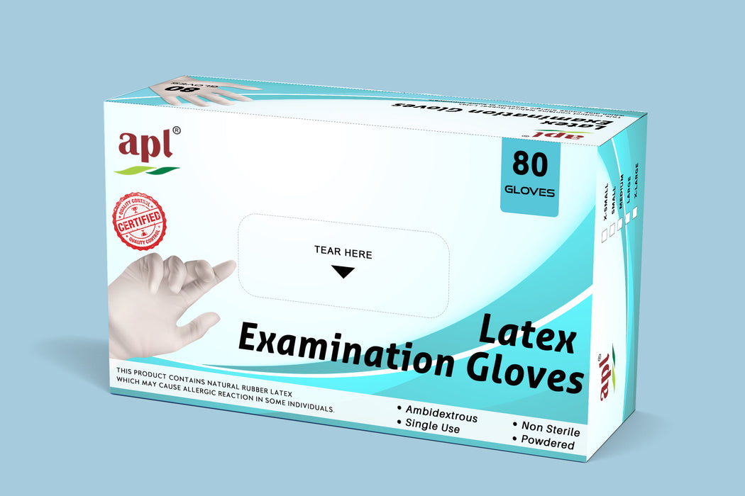 apl premium quality latex examination gloves (pack of 80 gloves