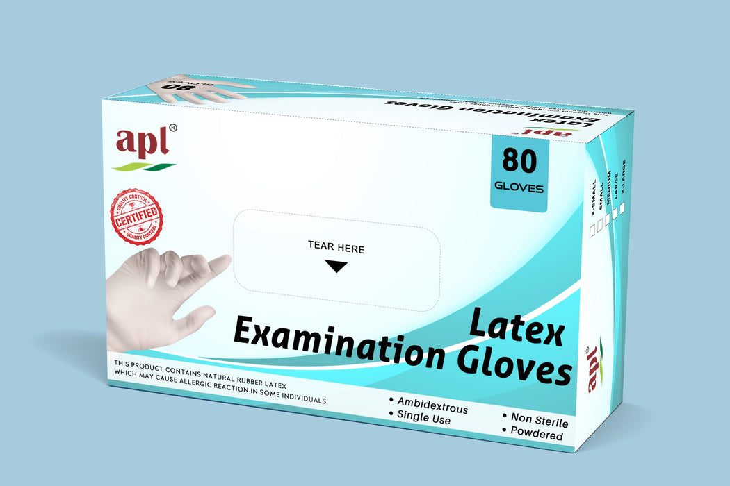 apl premium quality latex examination gloves (pack of 80 gloves)