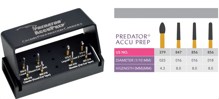 prima dental predator accuprep crown preparation carbides kit